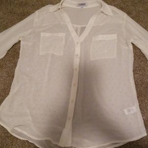 New Express Rhinestone Button Up Blouse Top Sheer